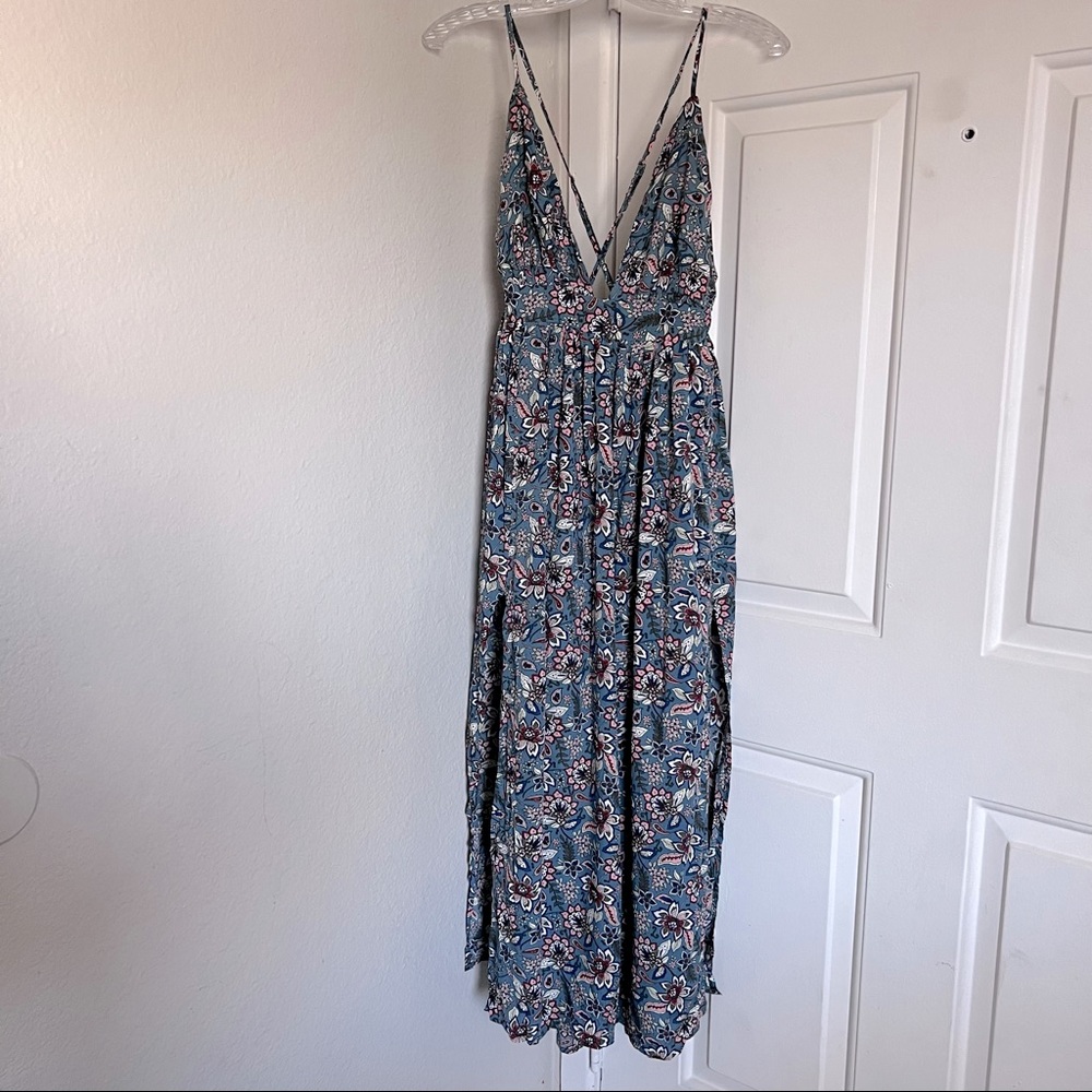 BLUSH BJ • Blue Floral Maxi Dress Large